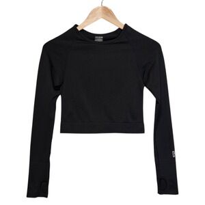 Victorias Secret Pink Active Black Seamless Crop Top Long-Sleeve Workout Women S